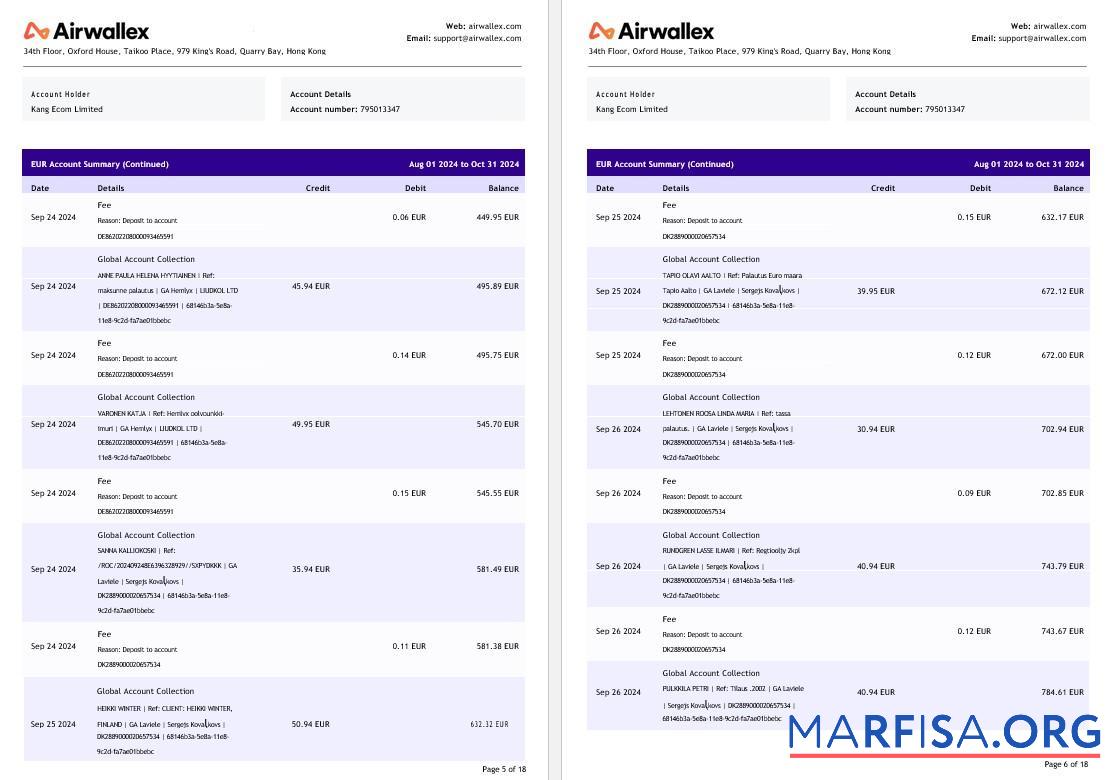 Blank Hong Kong Airwallex Limited account statement pages 3 example